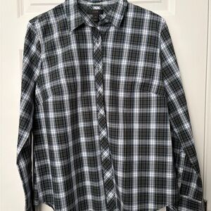 NWT J.Crew Women's Perfect Shirt, Long Sleeve Plaid, Size 14, Green & Blue